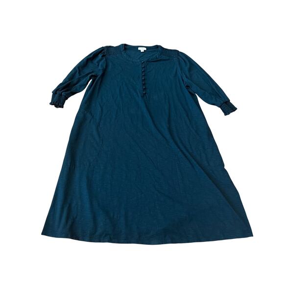 J Jill Smocked Henley Dress Dark Teal Size Petite XL Pockets Casual - Picture 2 of 7